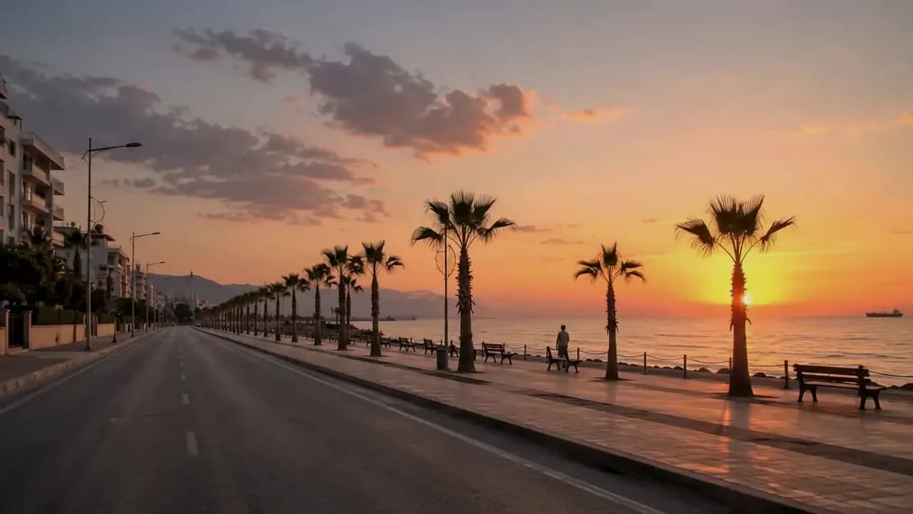Gün batımında İskenderun sahili